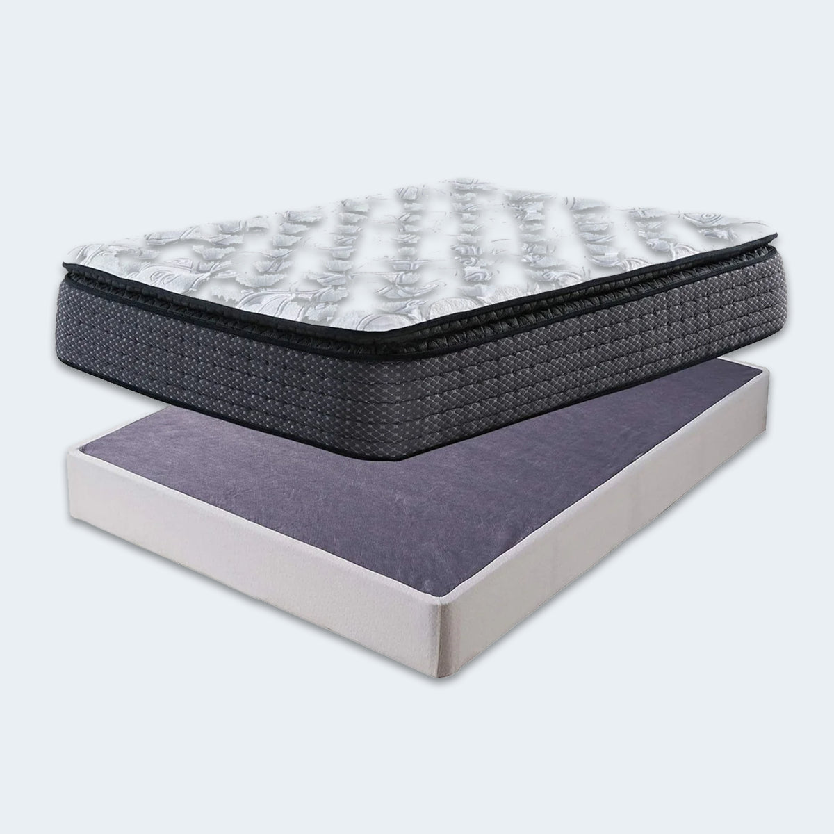 Sierra Sleep 12 Inch Plush Mattress by Ashley shown with a matching foundation for stable sleep support.

