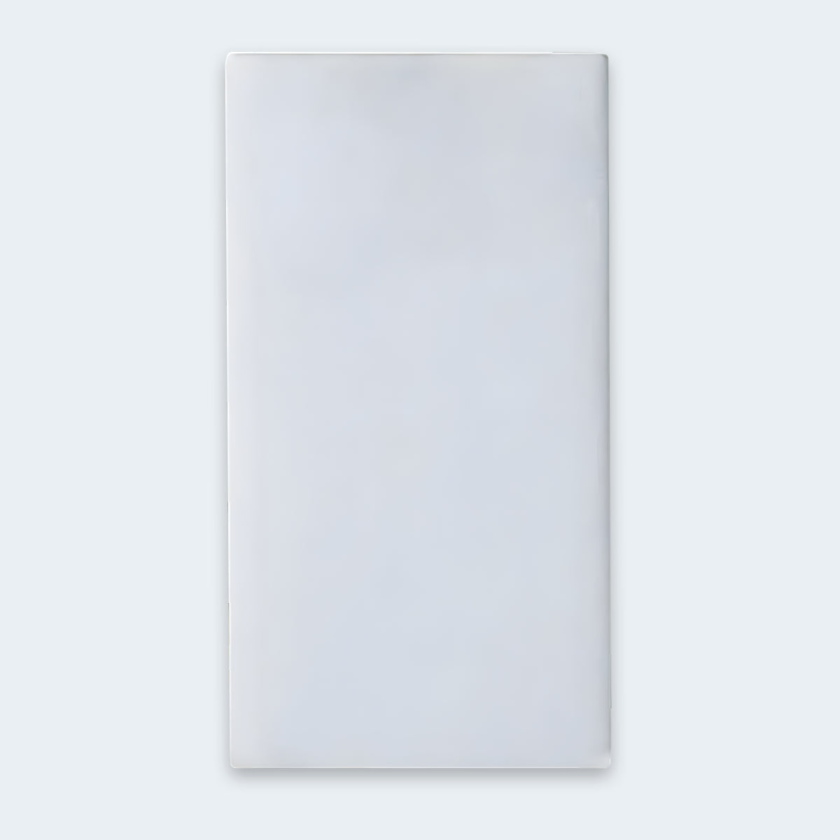 Top view of the 5-inch firm crib mattress featuring a white, breathable Eco-Air sleep surface.