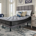 Close-up of the Comfort Plus 10 Inch Medium Mattress highlighting the textured black side fabric and plush surface.