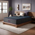 Beautyrest World Class Level Three 13-inch Medium Hybrid Mattress on a modern wooden frame for balanced support.