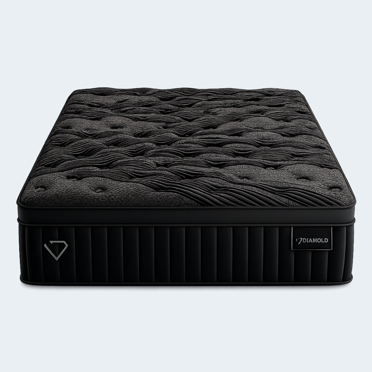 Front view of the Black Diamond Lux mattress by Diamond Mattress featuring the brand logo on a high-profile 15-inch design.
