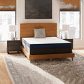Symmetrical frontal bedroom shot of the Ashley Firm 6-inch mattress, providing a high-support sleep surface for adults and children.
