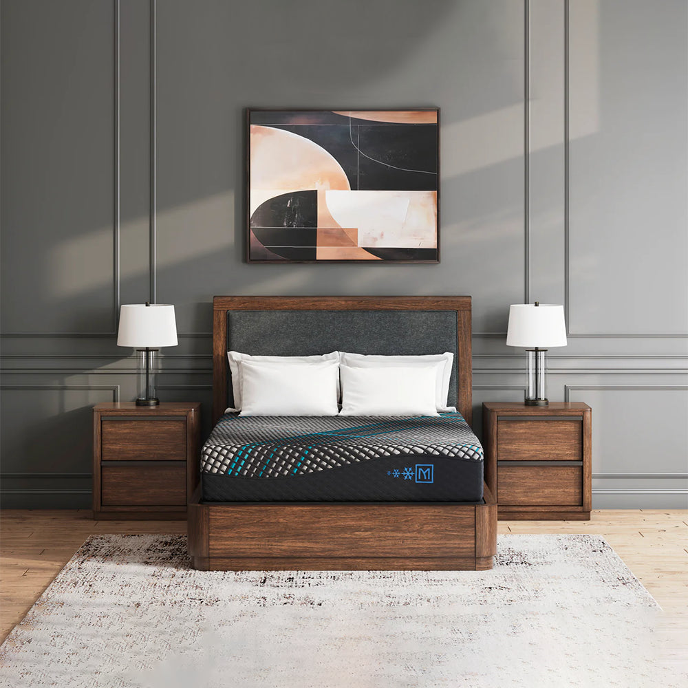Frontal view of the Millennium 2.0 Foam Mattress by Ashley styled on a modern wooden platform bed frame with neutral decor.
