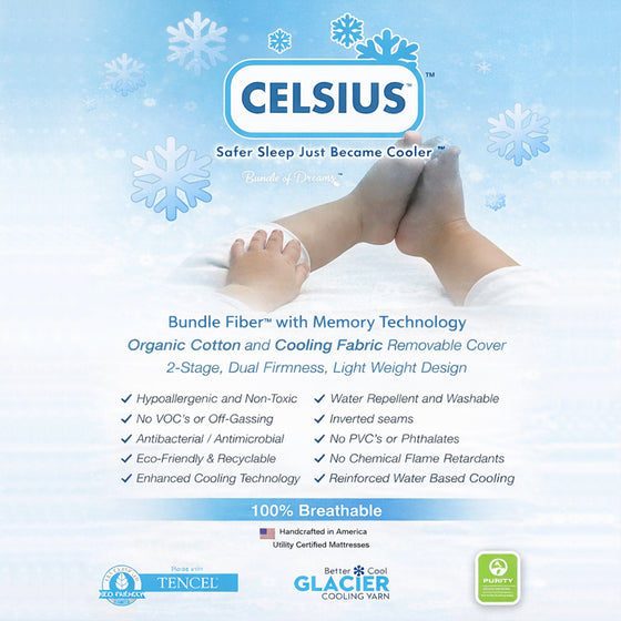 6-Inch Celsius Organic Cotton 2-Stage Crib Mattress with Cooling Technology – Bundle of Dreams