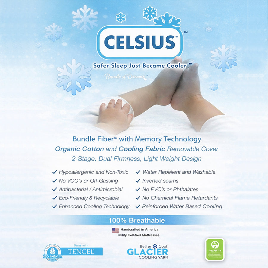6-Inch Celsius Organic Cotton 2-Stage Crib Mattress with Cooling Technology – Bundle of Dreams
