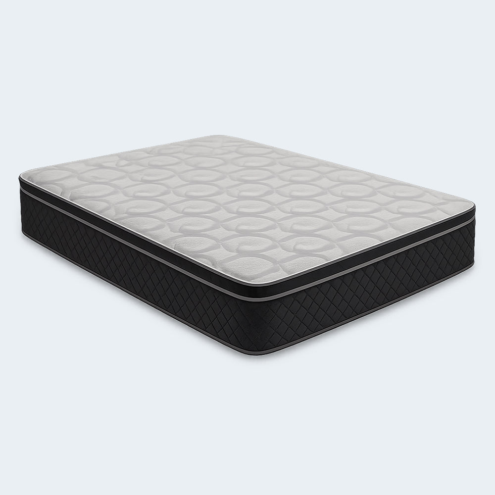 Side profile of the 14-inch Griffin Hybrid Mattress illustrating the deep plush comfort layers and reinforced edge support system.
