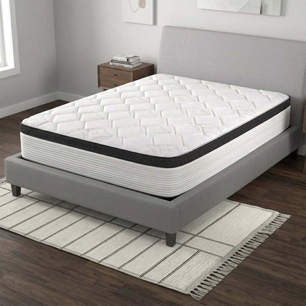 Overhead top-down view of the American Bedding Cymbal Jingle mattress showing the elegant quilted floral pattern of the plush Euro top surface.
