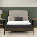 Symmetrical frontal view of the American Bedding Classic 8 Inch Innerspring Mattress in a contemporary bedroom setting for superior back support.
