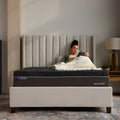 Lifestyle shot of a person reading on the Ice Cloud 13" ActivAir Hybrid Mattress to show plush comfort and support.