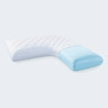 Malouf L-shape pillow with cooling blue Gel Dough memory foam and breathable Tencel cover for side sleepers.
