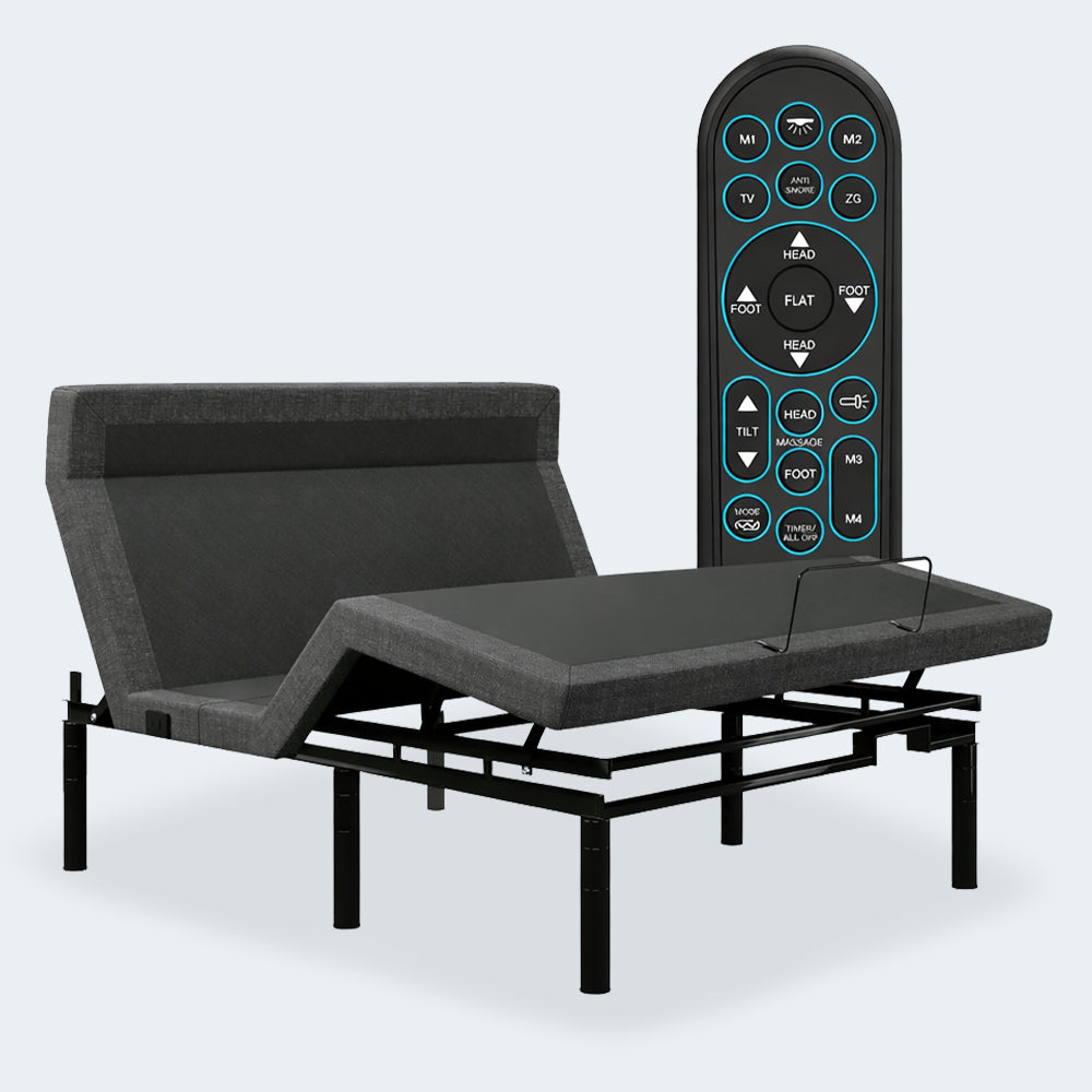 iDealBed Smart 4iT Custom Adjustable Bed Base featuring independent head and foot incline with a wireless remote control.
