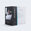 Malouf HyperChill pillow protector box highlighting instant cooling power and waterproof defense.
