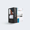 Malouf Five Sided + Omniphase mattress protector box featuring 5-in-1 protection and cooling technology.
