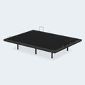 MS 200 Adjustable Bed Base by MLILY shown in a flat position with a grey upholstered frame and sturdy steel legs.
