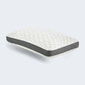 Malouf Quilted Convolution pillow with textured white cover and breathable gray mesh gusset for airflow.
