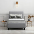 Ashley Sleep Bonnell 6 inch firm mattress on a modern grey upholstered bed frame for support and style.
