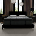 Front view of the Allureluxe Classic Bamboo Hybrid 14 inch plush mattress by South Bay on a black bed frame in a modern bedroom.
