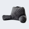 Charcoal Malouf Z Lounge Pillow with plush embossed fabric and supportive arms for sitting up in bed.