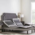 Split King Malouf S755 adjustable bed base featuring independent motorized head and foot elevation in a modern bedroom setting.
