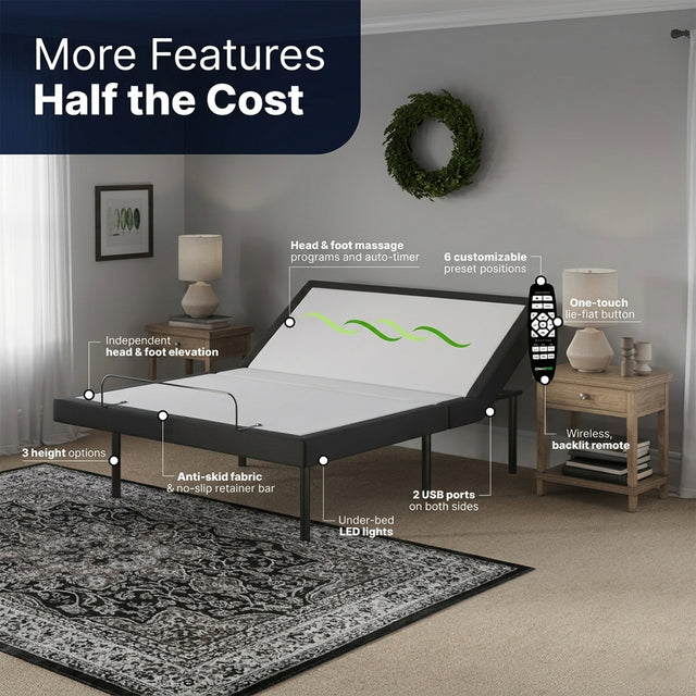 GhostBed Adjustable Base, Zero Gravity, Anti-Snore, Lounge Preset, LED, Massage, USB, Wireless