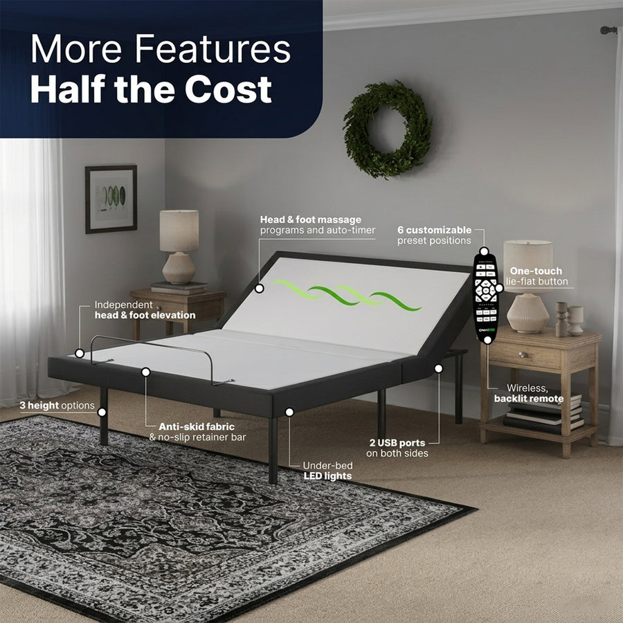GhostBed Adjustable Base, Zero Gravity, Anti-Snore, Lounge Preset, LED, Massage, USB, Wireless