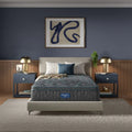 Simmons Beautyrest Level Two 14.75" Plush Pillow Top Mattress in a stylish, modern bedroom setting.
