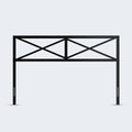 Weekender Taylor black metal headboard with a geometric X-pattern for a modern industrial bedroom aesthetic.
