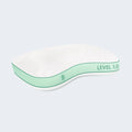 BEDGEAR Level 1.0 performance pillow with curved ergonomic design and cooling mint green mesh gusset.
