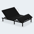 Three-quarter perspective of the MLILY MS 300 motorized bed frame showing maximum head elevation and heavy-duty steel construction.
