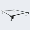 Malouf Structures adjustable metal bed frame in black with 6 legs and headboard attachment brackets.
