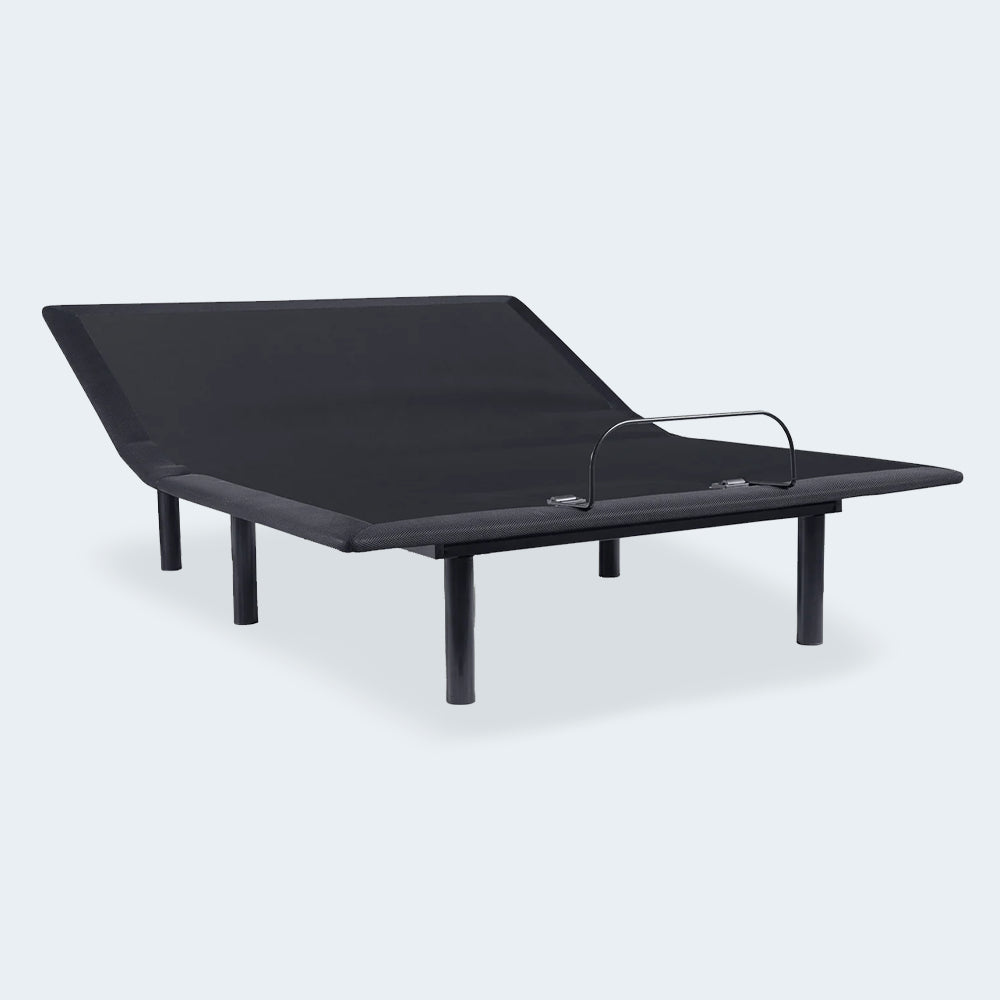 Perspective view of the Ashley Head Up Only motorized bed foundation with the head section raised for ergonomic reading or anti-snore relief.
