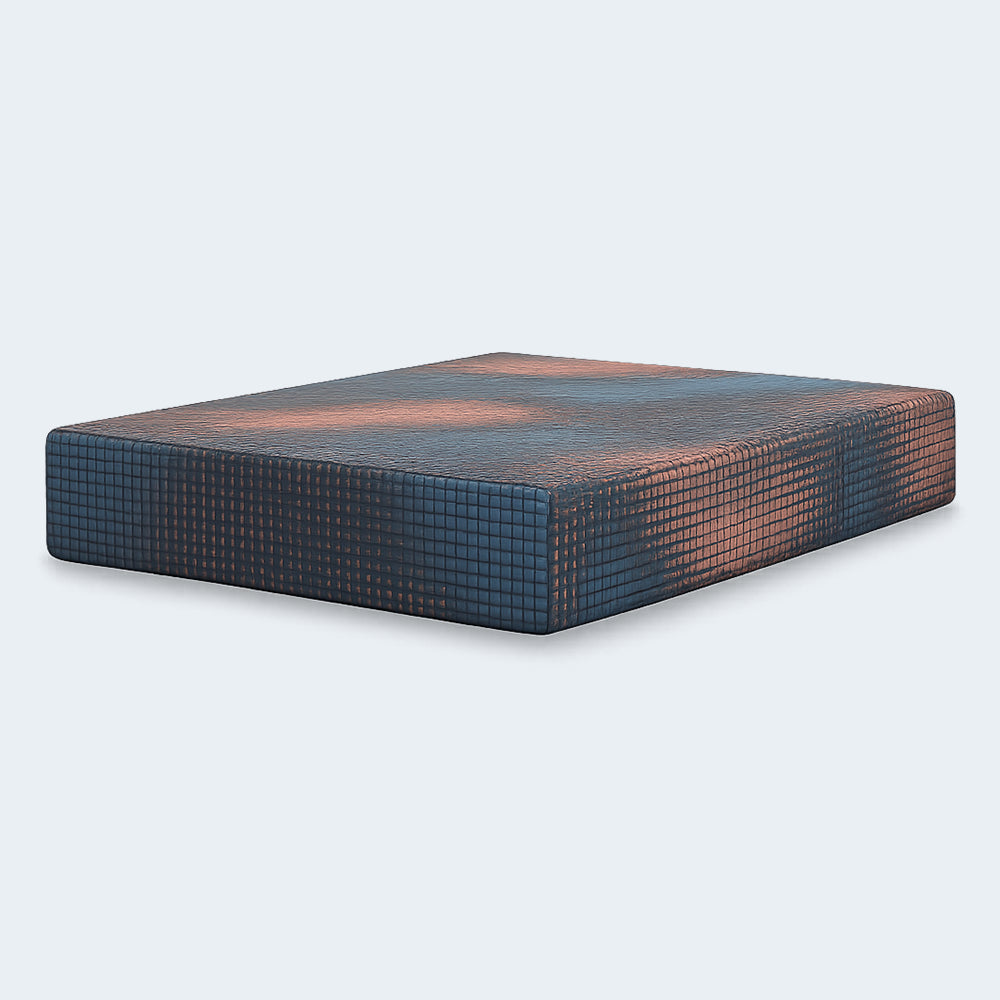High-angle view of the Hot Buy 13" Firm Hybrid Mattress showing the breathable performance fabric and luxury 13-inch support profile.
