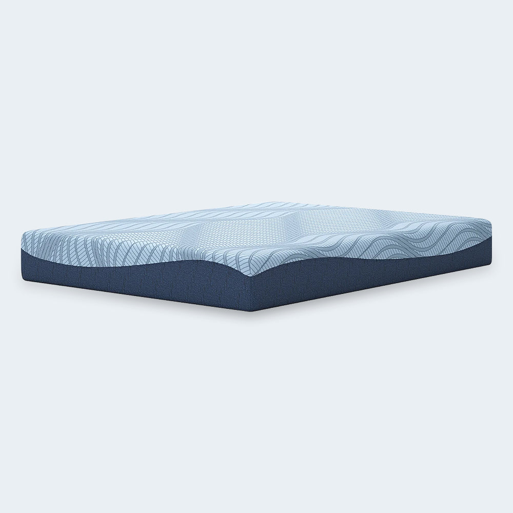 Direct side profile of the Ashley Peak 2.0 10-inch memory foam mattress illustrating its sleek profile and high-density foam core.
