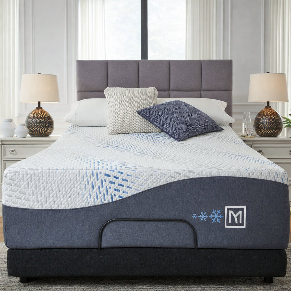 High-angle symmetrical shot of the Millennium Luxury Gel Memory Foam Mattress showing the full sleeping surface and master bedroom interior.
