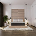 Dreamstage 2.0 Gilded Quilted 14" mattress styled in a modern minimalist bedroom on a low-profile natural wood platform bed frame with warm lighting.
