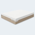 Angled view of the Americanstar 12 inch plush memory foam mattress showcasing its clean white and tan modern design.