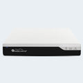 Front view of the Americanstar 10” Medium Memory Foam Latex Mattress with a prominent black base and plush white top.