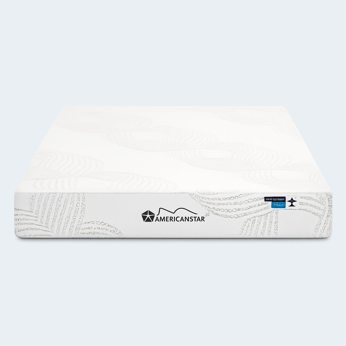 Front view of the Americanstar 8” Medium Cool Gel Memory Foam Mattress showcasing the durable side panel branding.