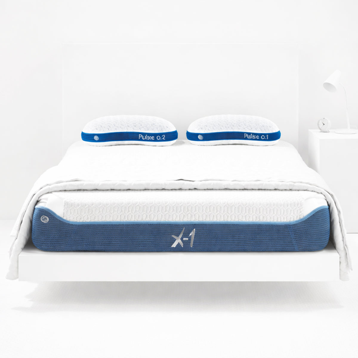 X1 Kids Performance Mattress in a modern bedroom setting with matching Bedgear Pulse pillows for a complete sleep system.