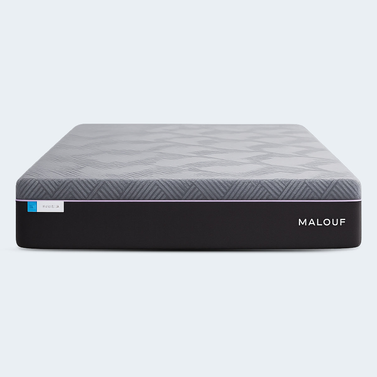 Front view of the two-tone Polaris 12" Activair Hybrid Mattress showing the modern profile and Malouf logo.