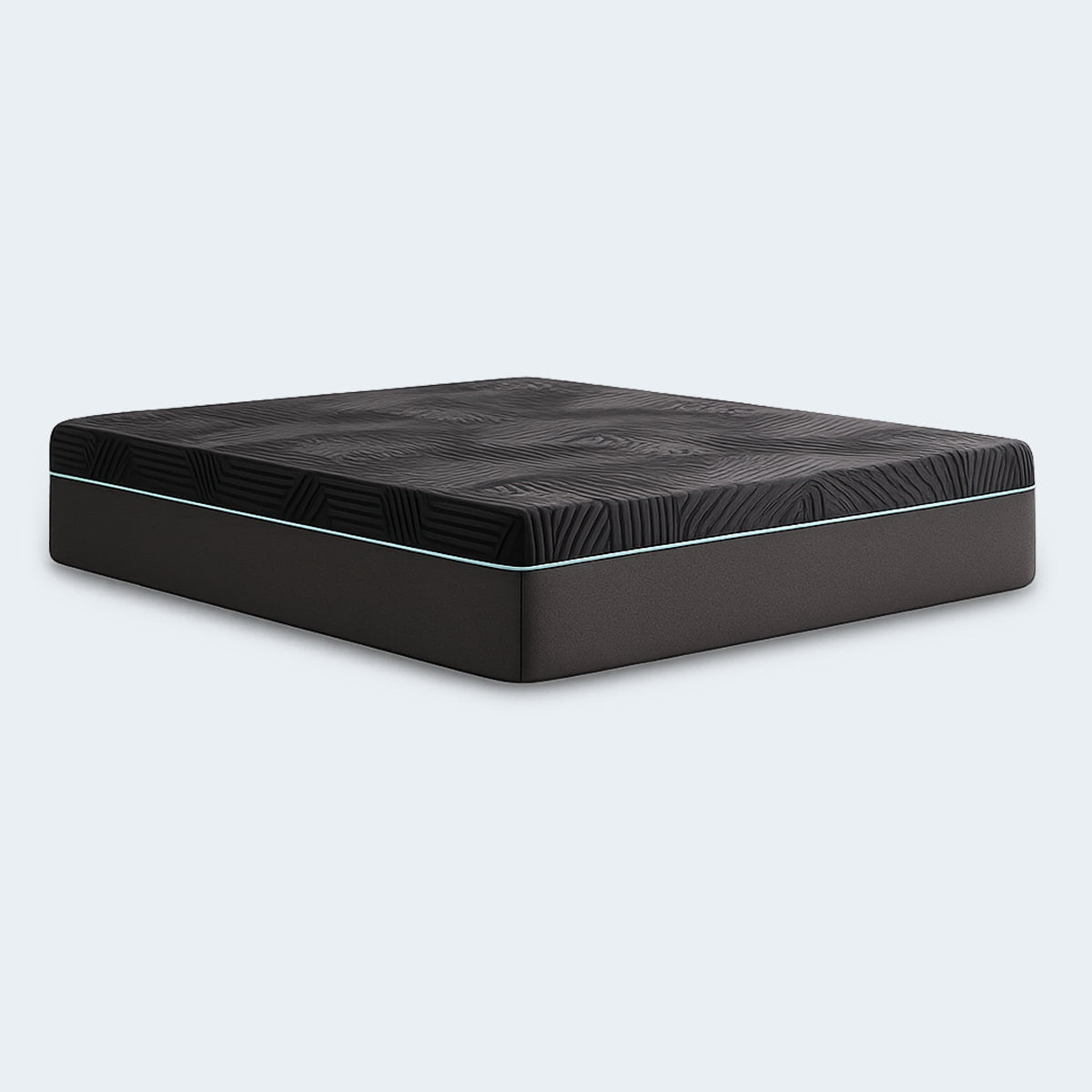 Side view of the 14 inch Coolsync Hybrid Mattress by Malouf showcasing the modern black and grey color palette.
