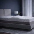 Perspective view of the 12" Medium Foam Mattress by GhostBed highlighting the unique wavy cooling cover design.