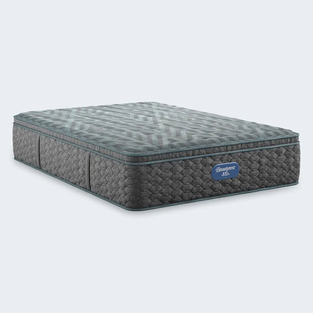 Simmons Beautyrest Core 14.25" Medium Pillow Top Mattress with a grey quilted cover for plush comfort.
