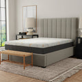 Three-quarter perspective of the Copper Gel Infused 12-inch memory foam mattress by South Bay, showcasing the geometric patterned cover with copper accents.
