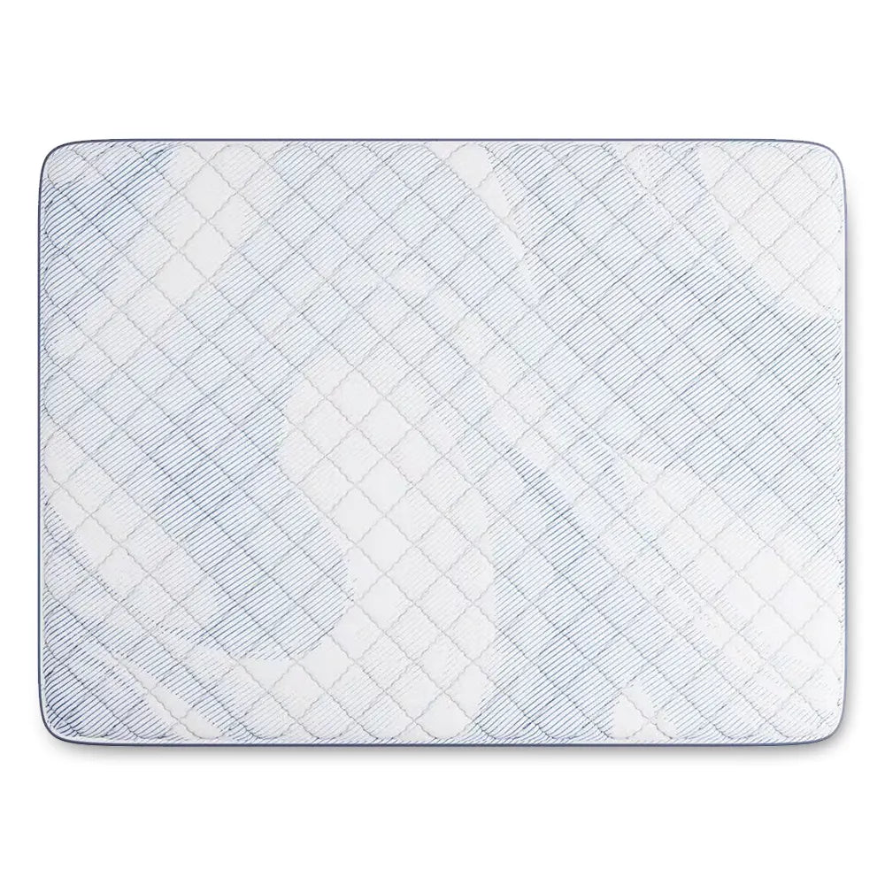 Overhead view of the breathable quilted surface on a Serta Perfect Day 10 inch plush pillow top mattress.
