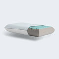 Malouf Bamboo Charcoal memory foam pillow cutaway revealing a ventilated core and moisture-wicking cooling cover.
