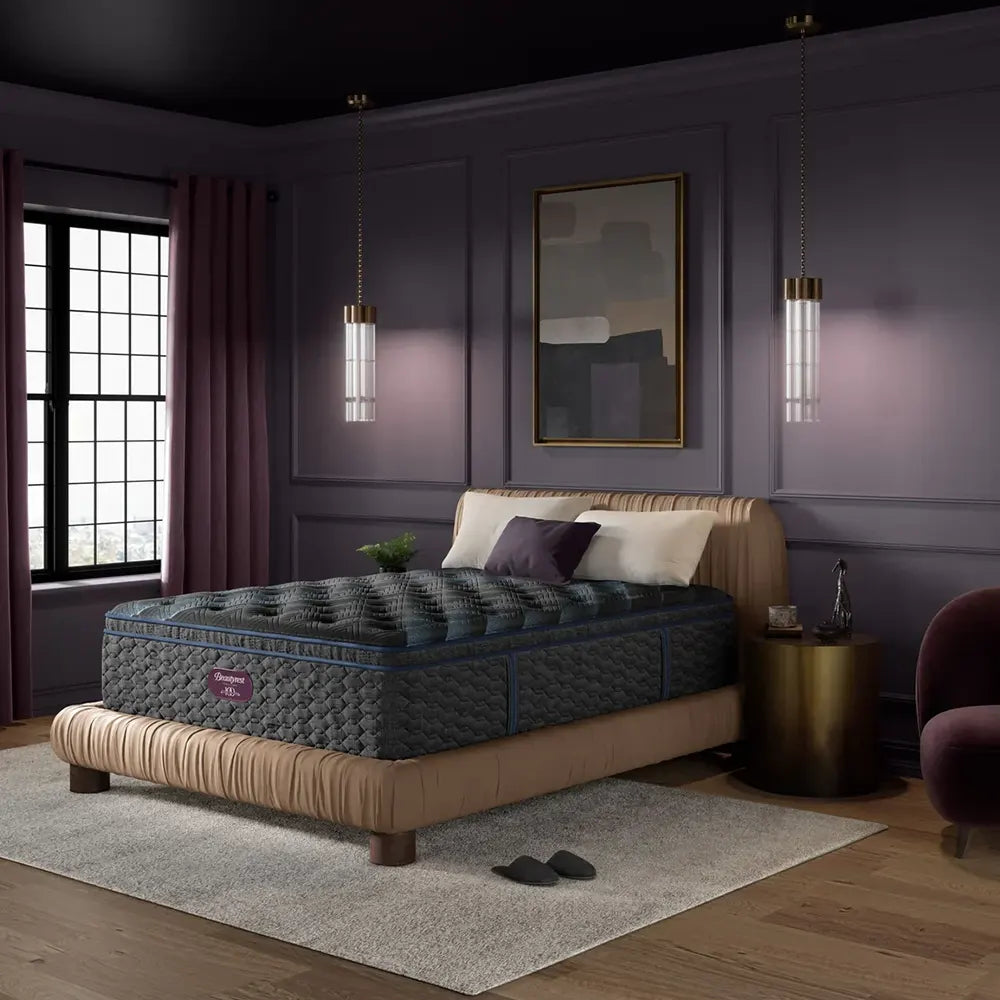 Beautyrest World Class 16.25 Inch Plush Pillow Top Mattress showing premium side quilting and depth.
