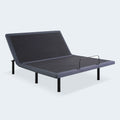 Isolated view of the baselogic™ Pearl Adjustable Bed Base featuring a slate grey upholstered frame and an elevated motorized headrest.
