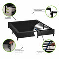 GhostBed platform foundation features: 12-inch underbed storage, tool-free assembly, and heavy-duty 3,000 lb capacity.
