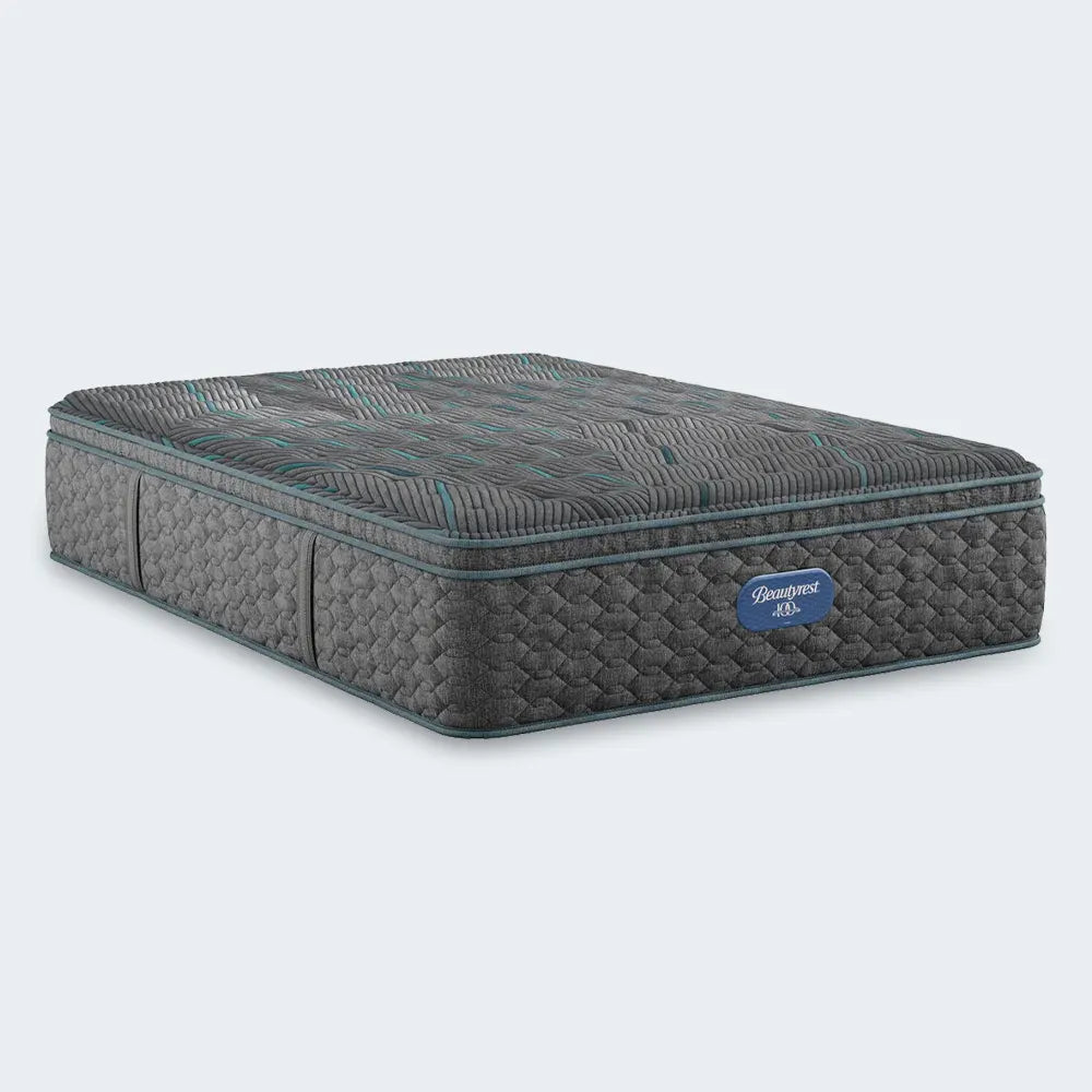 Simmons Beautyrest Level Two 14.75 Inch Medium Firm Pillow Top Mattress with a cool-to-the-touch surface.
